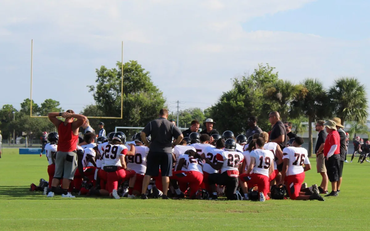 Pirate football team on the field